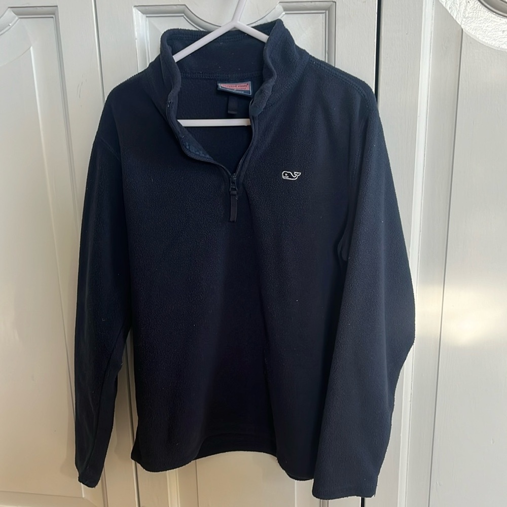 Navy quarter zip fleece.